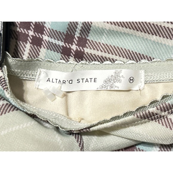 Altar'd State Plaid Maxi Skirt M Green Multi Flowy Side Slit - Picture 2 of 9